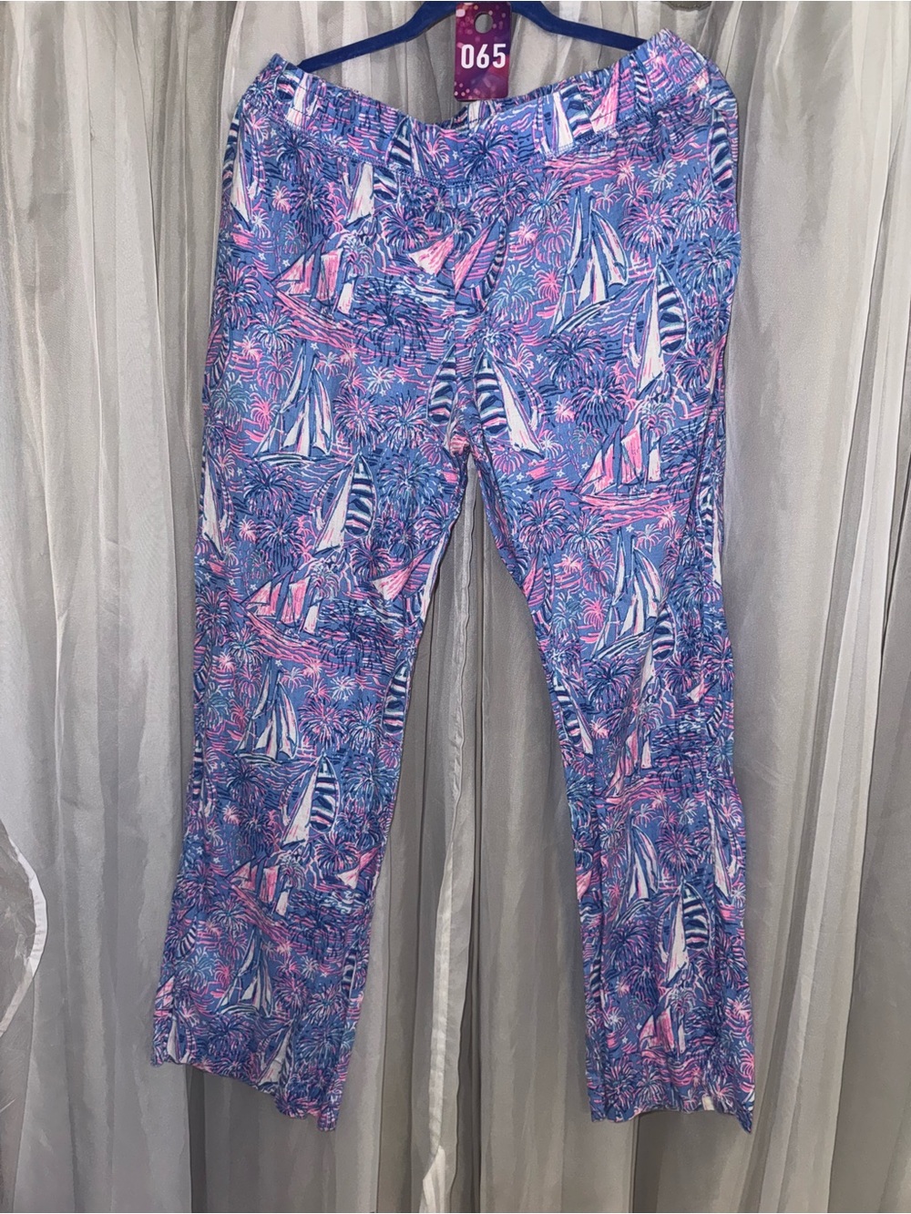 Lilly Pulitzer Blue & Pink Sailboat Wide Leg Pants